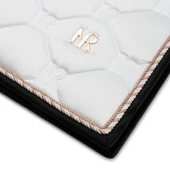 Mrs Ros Charmer Dressage Saddle Pad White Rose Gold -Lemieux Store 1462 CHARMERDressageSaddlePad White Detail1