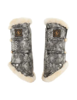BR Equestrian Shiny Lizard Fleece Brushing Boots Black Silver