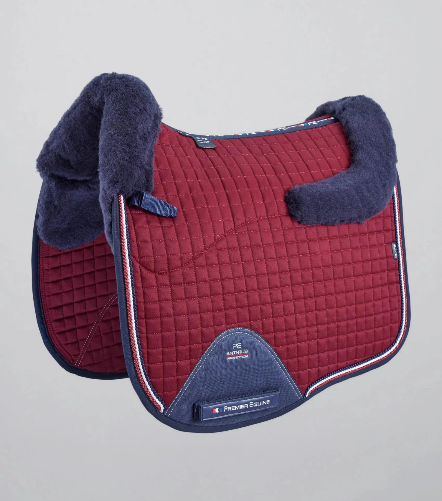Premier Equine Merino Wool European Dressage Saddle Pad Burgundy/Navy 1 Premier Equine Merino Wool European Dressage Saddle Pad Burgundy/Navy